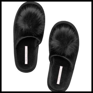 Victorias Secret Black Pompom Slippers